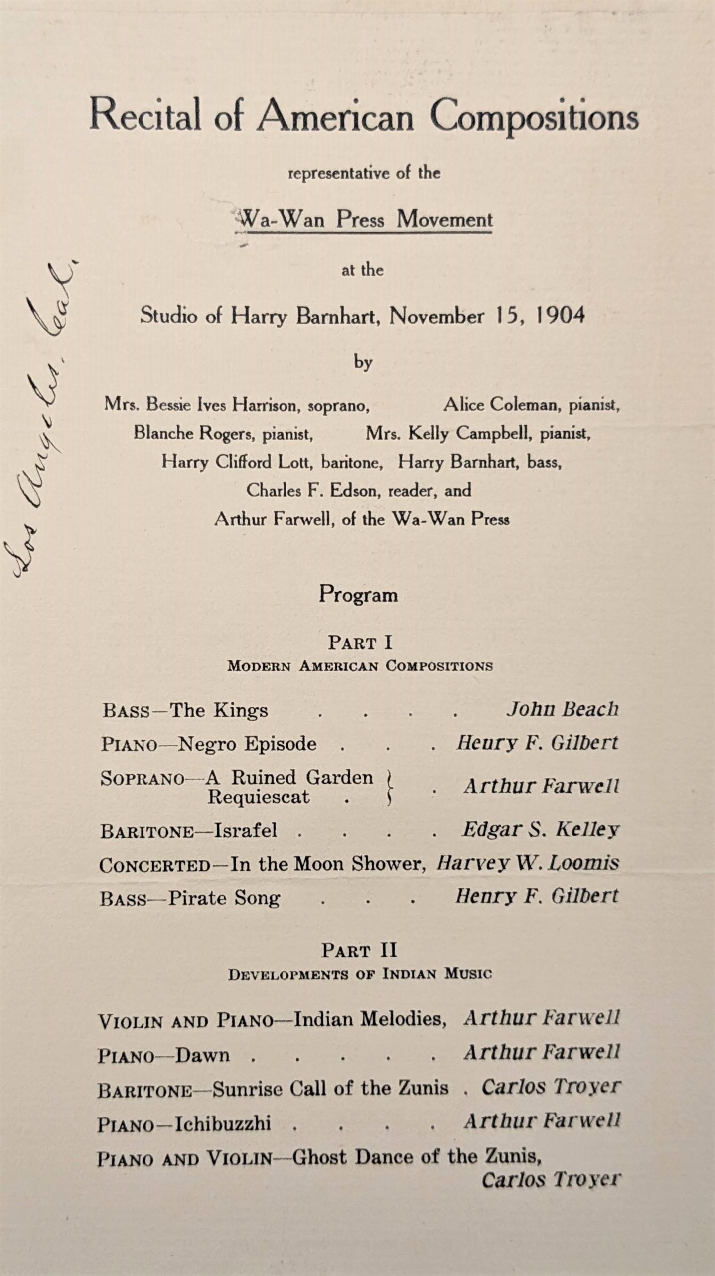 Recital of American Compositions program 1904