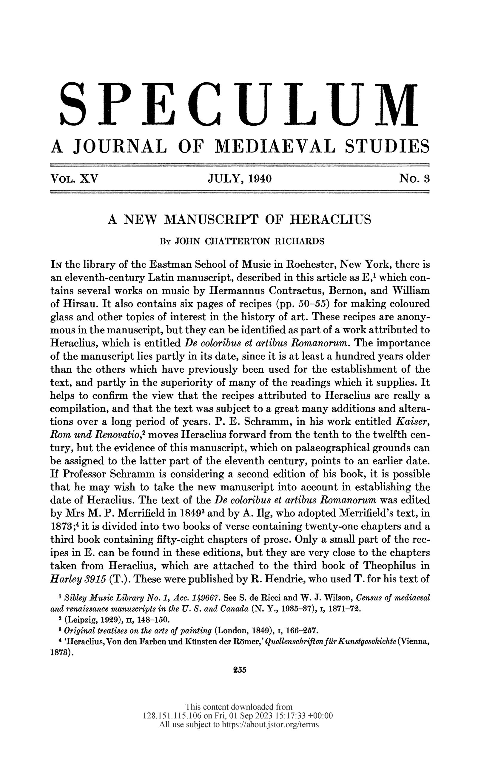 Richards, A New Manuscript of Heraclius (page 255)