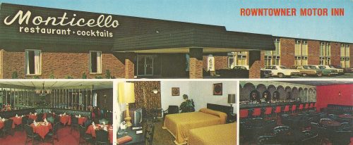 color postcard of the Rowntowner Motor Inn.