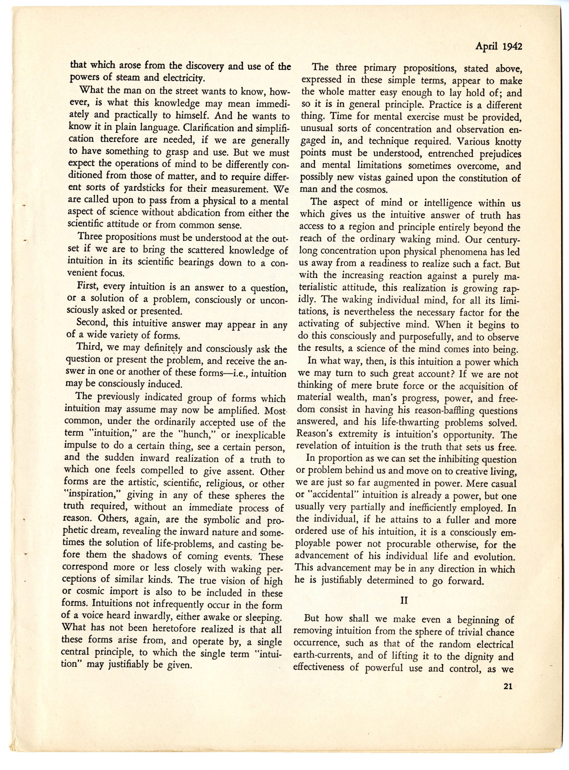 Science and Intuition article, page 2. Science and Intuition article, page 2.