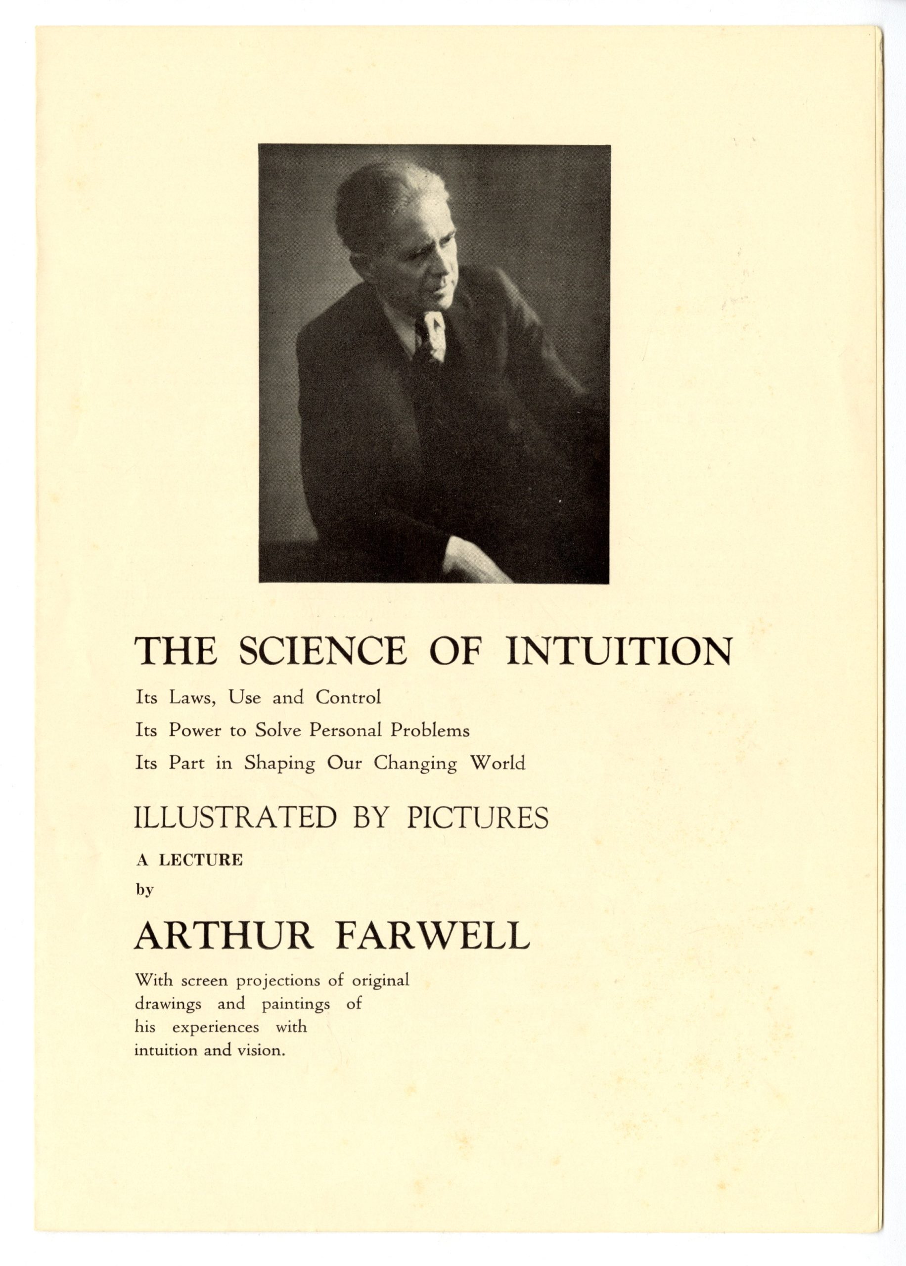 The Science of Intuition lecture program, front cover. The Science of Intuition lecture program, front cover.