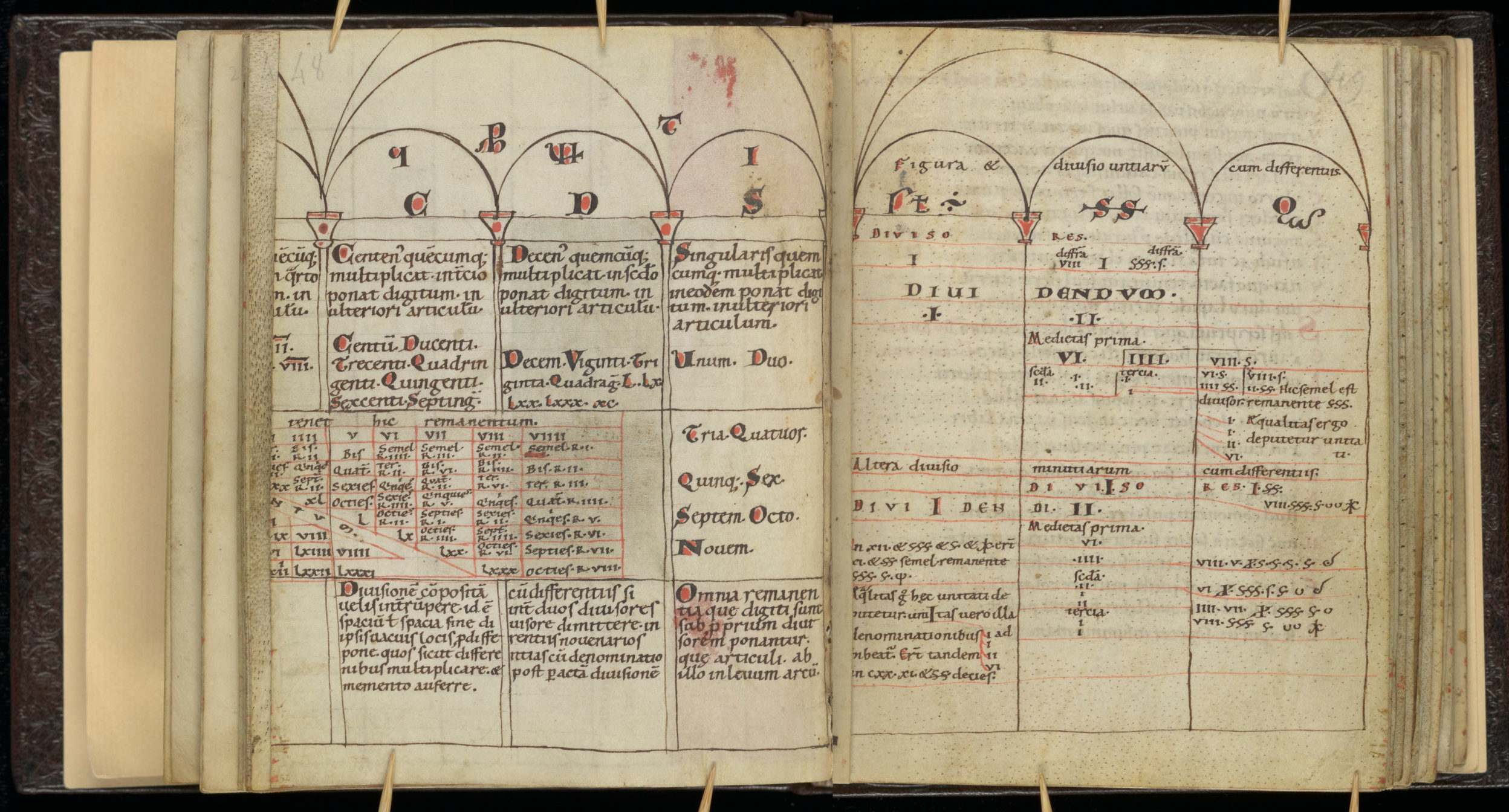 Scribe C, tables from treatise on using the abacus (pages 48-49)