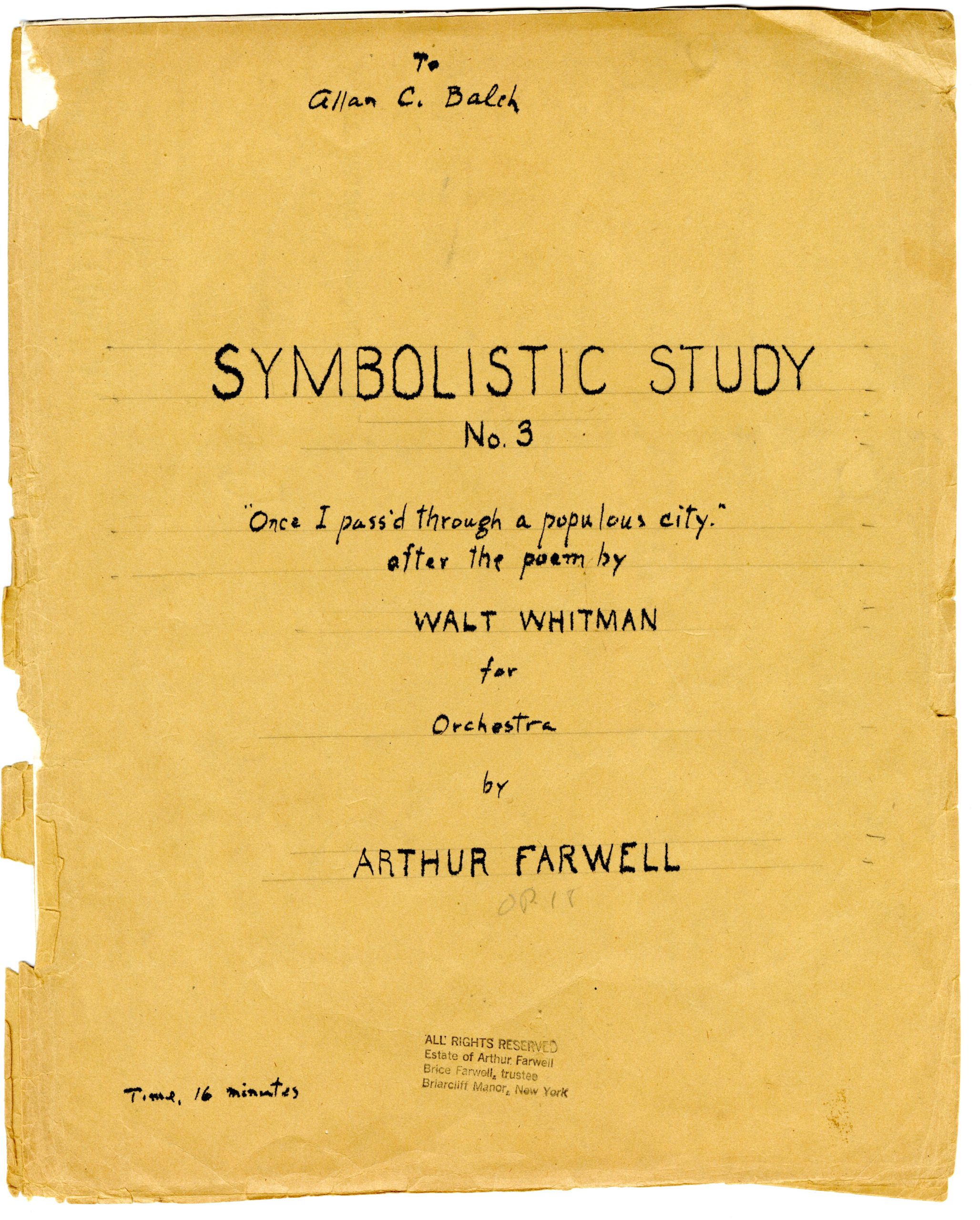Cover page for Symbolic Study No. 3 score. Cover page for Symbolic Study No. 3 score.