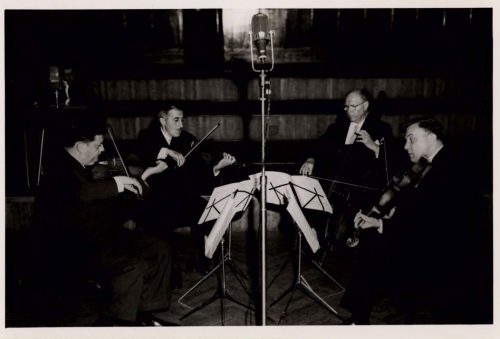 The members of the Eastman String Quartet playing for a radio broadcast in Ankara during their 1960 tour.