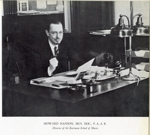 ► from The Score 1944, Howard Hanson at Convocation 1943 (one .JPG) CAPTION: Howard Hanson at the 1943 Convocation, a photo published in The Score 1944.