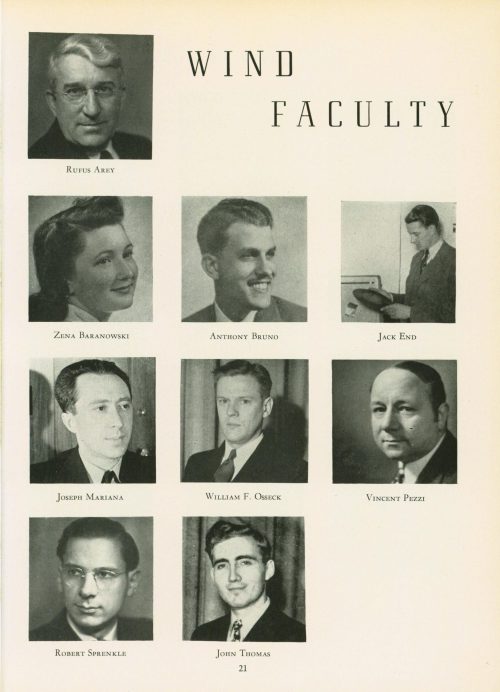 Jack End’s photograph among those of his Eastman faculty colleagues in The Score 1947.