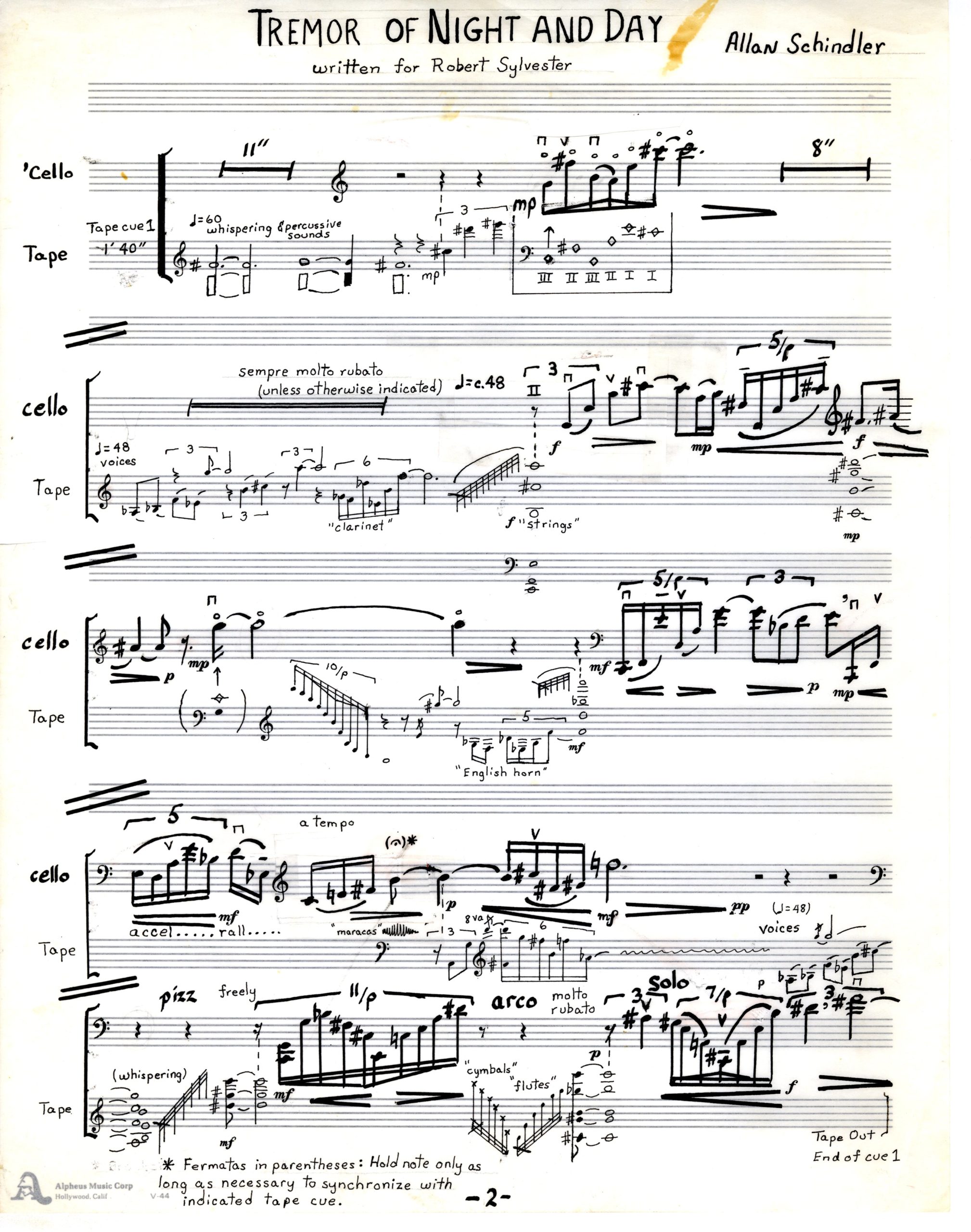 Tremor of Night and Day, ink score, page 2