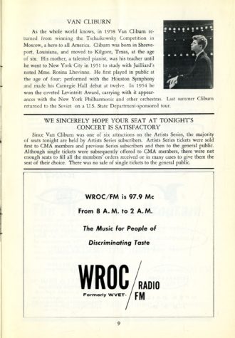 WROC-FM ad in Van Cliburn recital program WROC-FM ad in Van Cliburn recital program