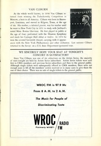 WROC-FM ad in Van Cliburn recital program