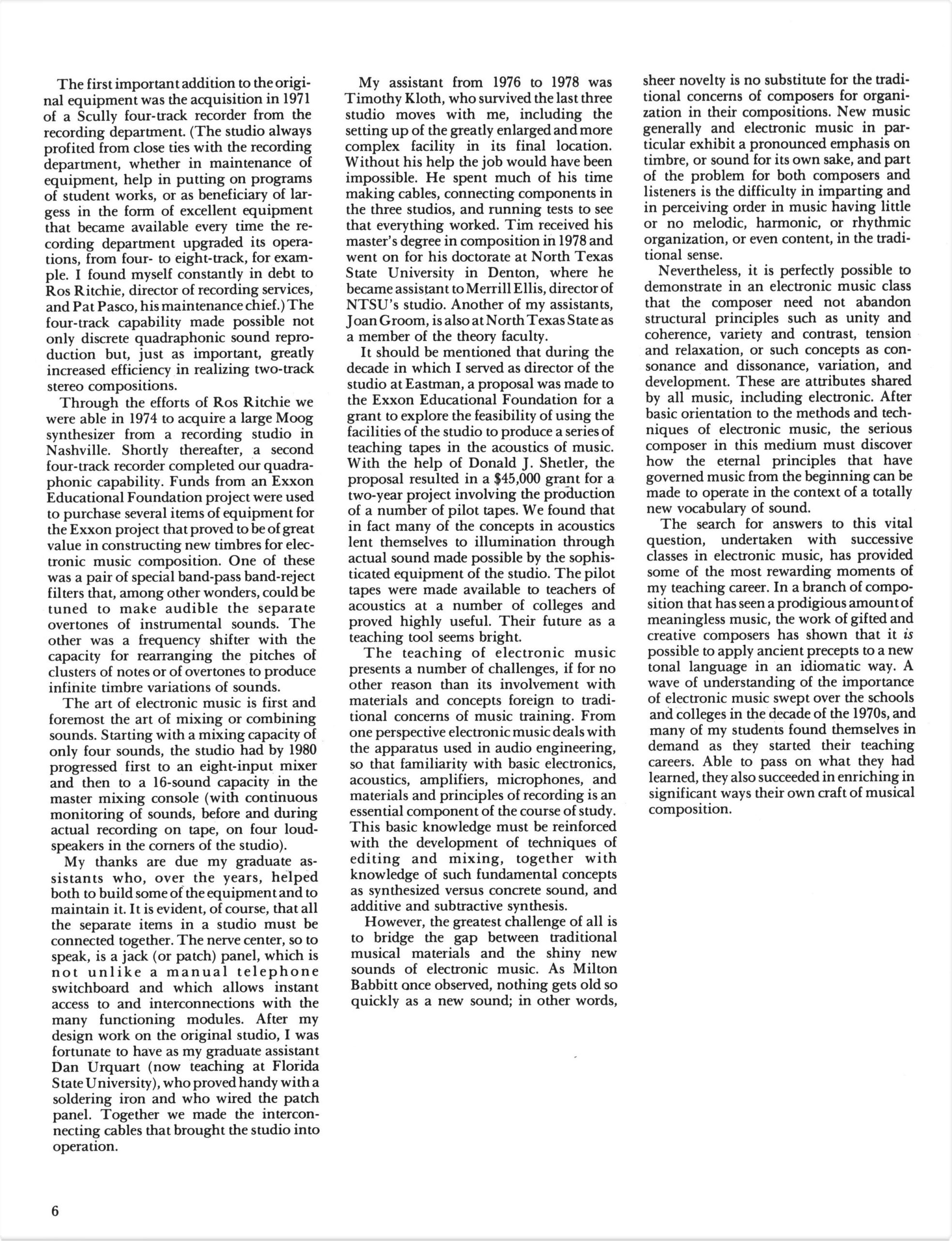 Wayne Barlow, Electronic Music at Eastman article, page 3