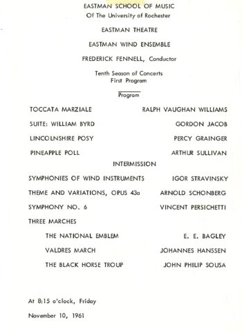 concert program, 1961 November 10 EWE