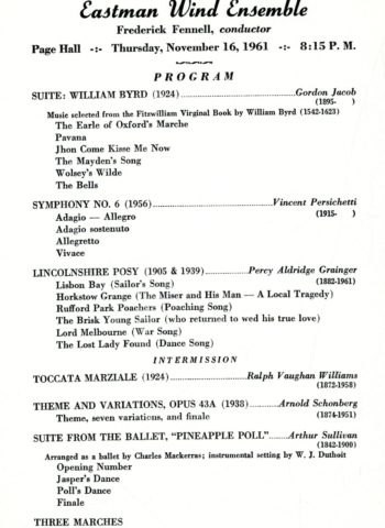 concert program, 1961 November 16 EWE at SUNY-Albany concert program, 1961 November 16 EWE at SUNY-Albany