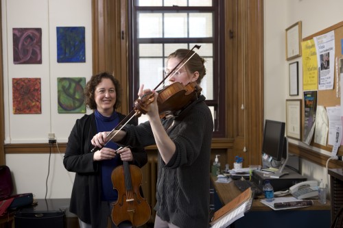 Eastman faculty Carol Rodland teaches viola to a student in her studio. April 2010.