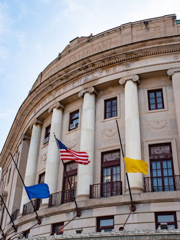 Covid Remembrance Flags Half Mast at Eastman Theatre