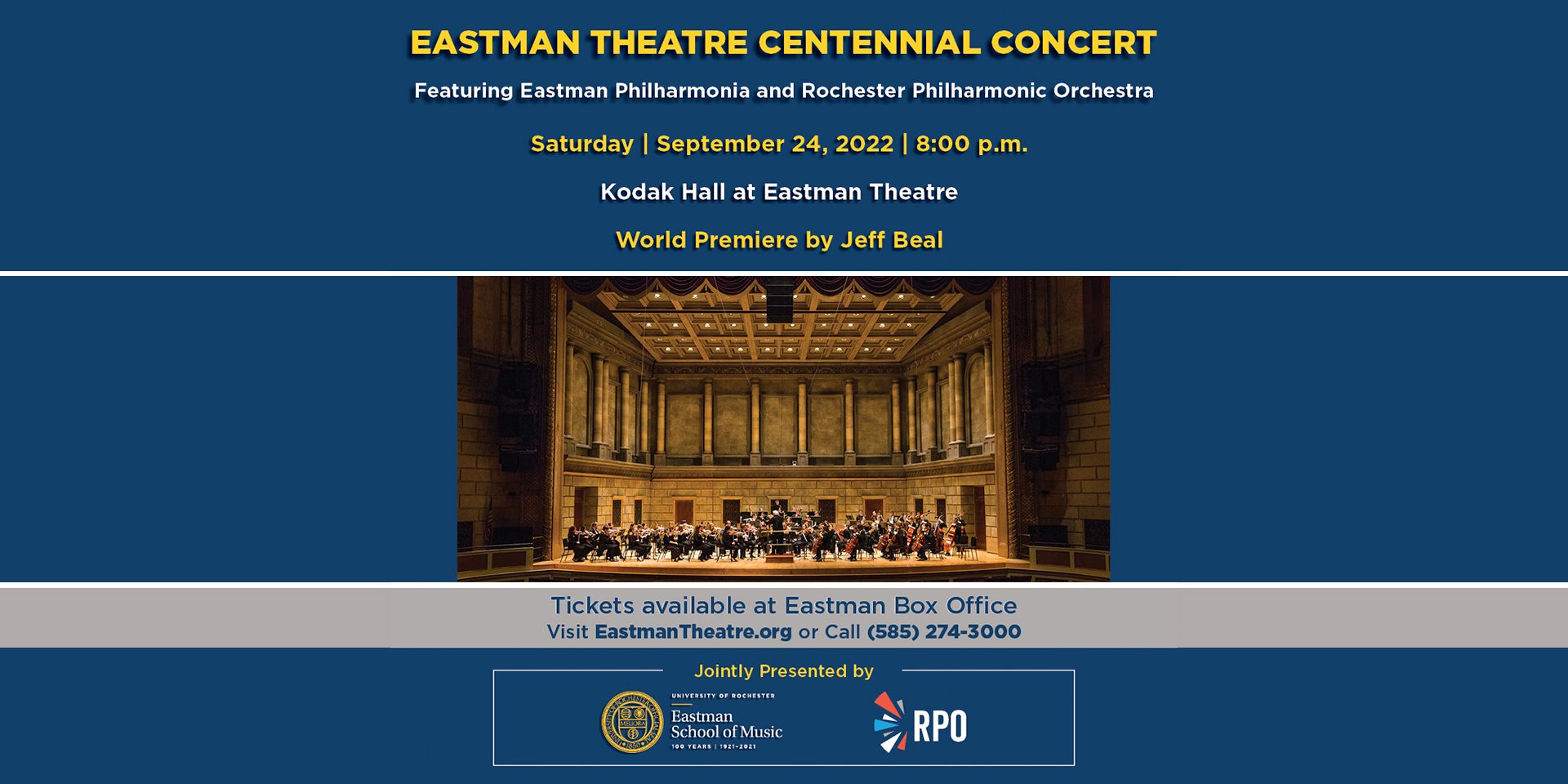 Eastman School of Music and Rochester Philharmonic Orchestra Jointly  Present “Eastman Theatre Centennial Concert” – Eastman School of Music