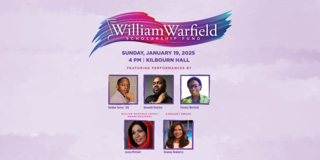 Graphic featuring images five artists of African descent who will be performing in the 2025 William Warfield Scholarship Fund benefit concert.