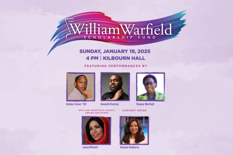 Graphic featuring images five artists of African descent who will be performing in the 2025 William Warfield Scholarship Fund benefit concert.