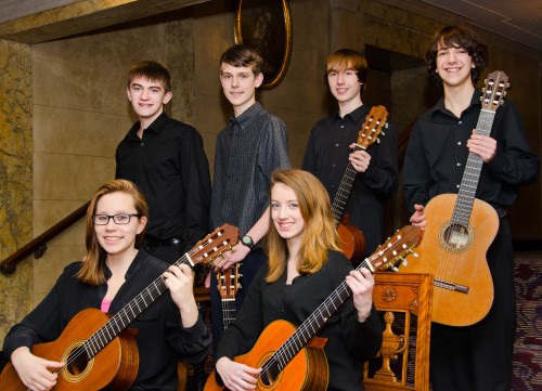 Members of the ECMS Youth Ensemble are, sitting from left: Oksana Miller and Addie Kurchin; standing, from left: Neil Ryan, John O'Leary, Luke Robbins, and David Steinhardt.