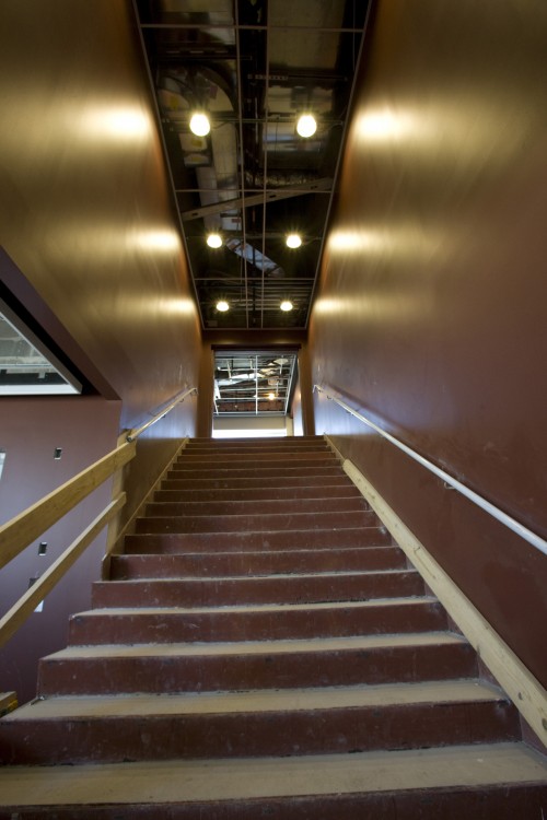 The stairway leading from the third floor of the new building to the fourth floor