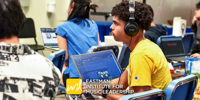 Eastman’s Institute for Music Leadership hosted a free, one-week camp from July 15-19 for high school aged kids across Rochester in grades 9-12—targeting Rochester city school students—interested in learning music and sound-based technologies, including new artificial-intelligence tools. The camp was made possible due to a grant from the National Science Foundation to further its Future of Work at the Human-Technology Frontier program.