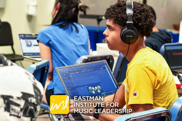 Eastman’s Institute for Music Leadership hosted a free, one-week camp from July 15-19 for high school aged kids across Rochester in grades 9-12—targeting Rochester city school students—interested in learning music and sound-based technologies, including new artificial-intelligence tools. The camp was made possible due to a grant from the National Science Foundation to further its Future of Work at the Human-Technology Frontier program.