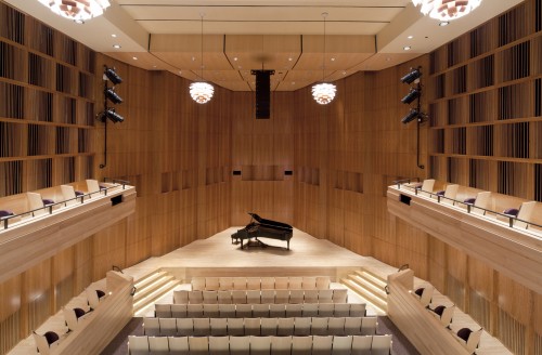 Looking down on Hatch Recital Hall from the balcony.
