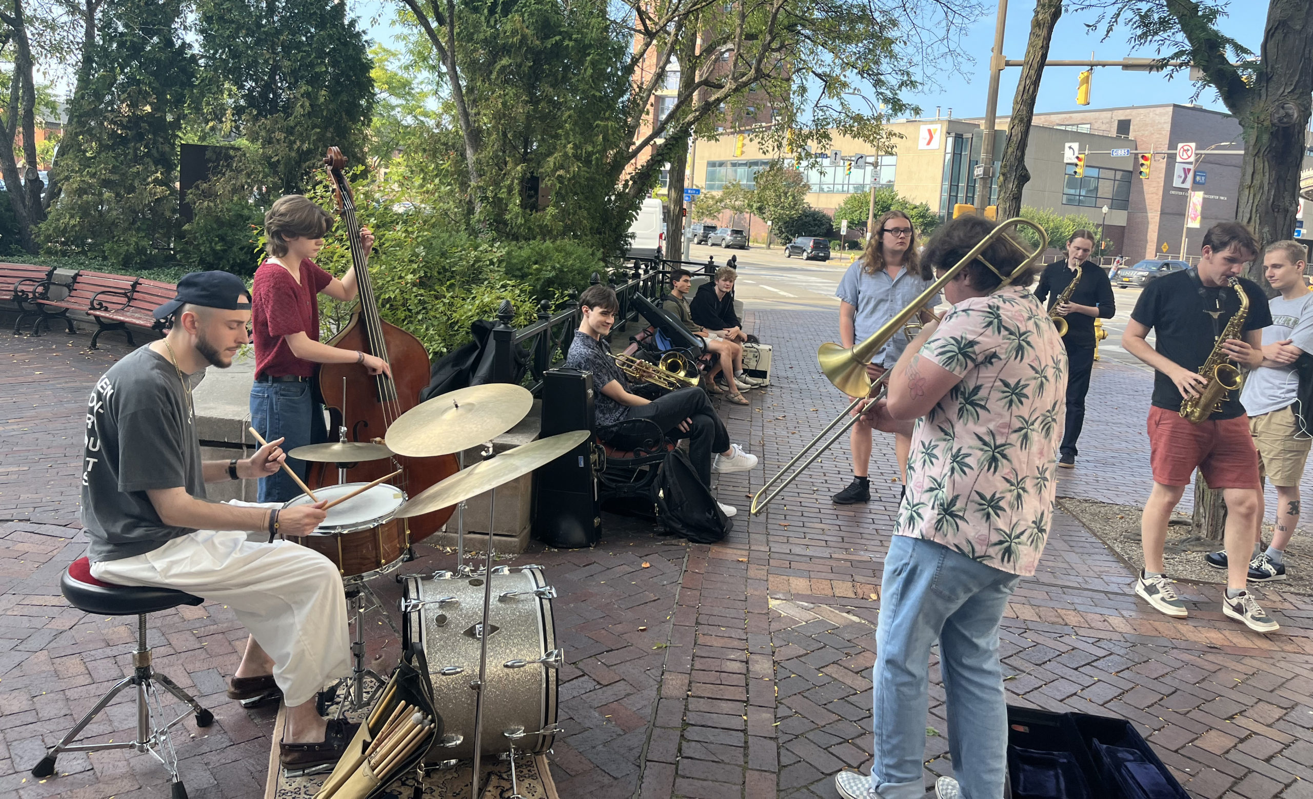 Students playing music in the park