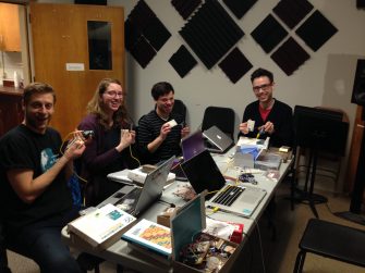 First Class on Arduino, Spring Semester 2016: from left, Roy Eldar, Mina Esary, Jonathan Kane, Alex Stephenson