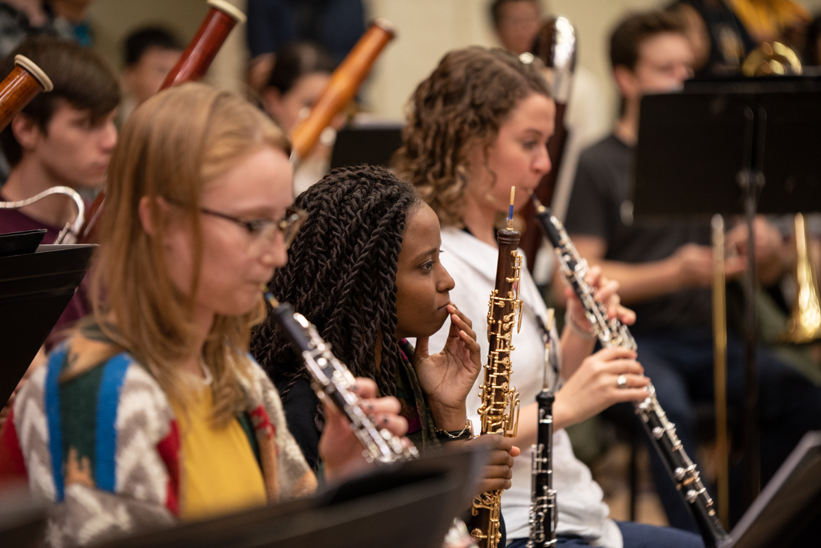 Meliora Weekend oboe section during rehearsal