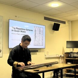 PhD candidate Ruixue Hu giving a lecture-recital at Oxford University
