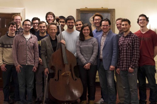 Professor James VanDemark with his students and the Karr-Koussevitzky Bass