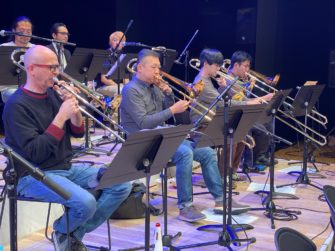 Trombonist Todd Lowery with the Japanese trombone section.